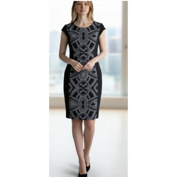 Melrose Social Dresses & Skirts - Melrose Social Women Black Silver Glitter Geometric Sheath Dress Size 14 Cap Sle